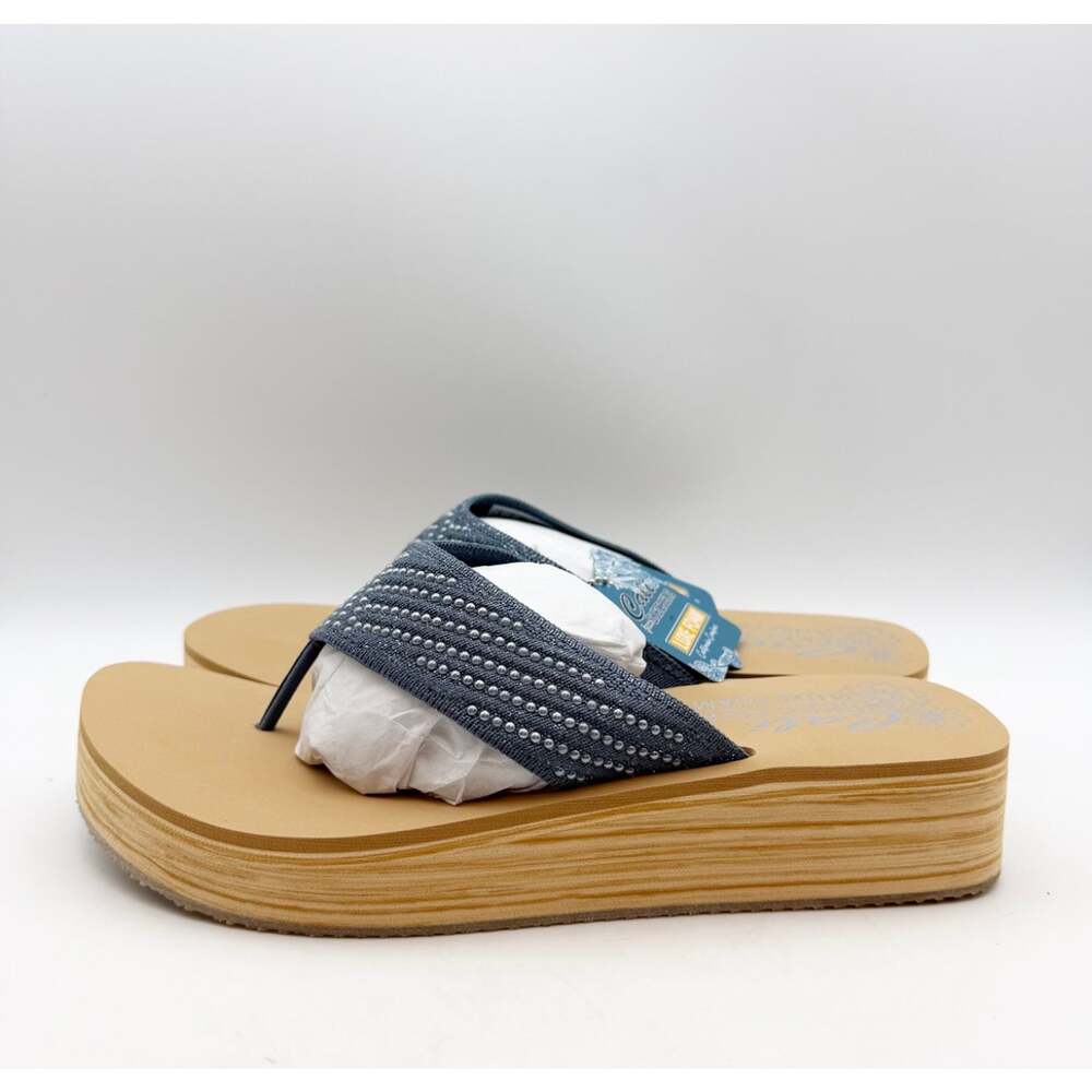 Skechers Women's Summers Mid Wedge Thong Sandals Size 8 EU 38 Slate Blue Tan NIB - Picture 8 of 12